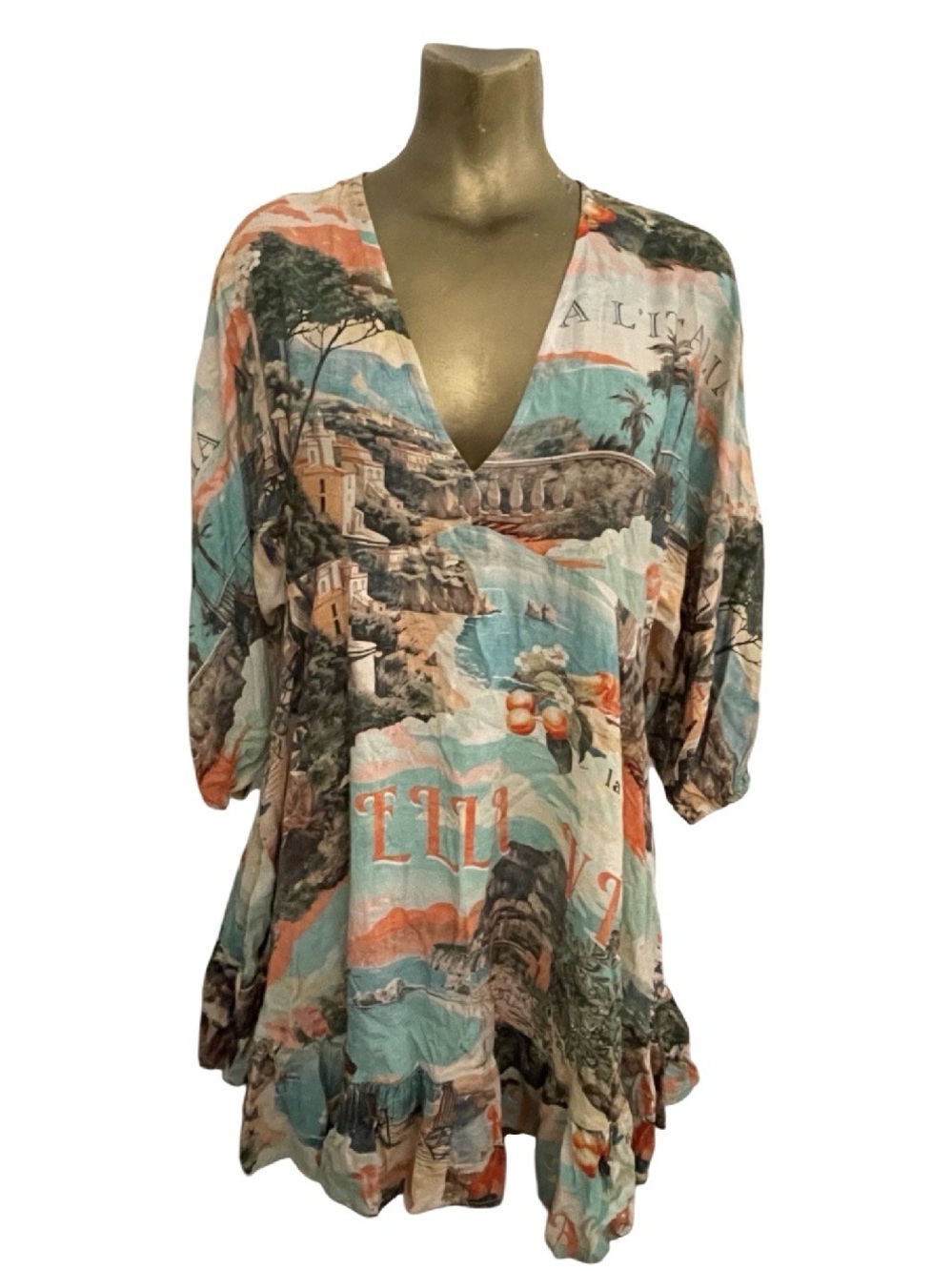 LABEL of LOVE NWT Italian Riviera Scenic Print ISADORA DRESS Size Medium